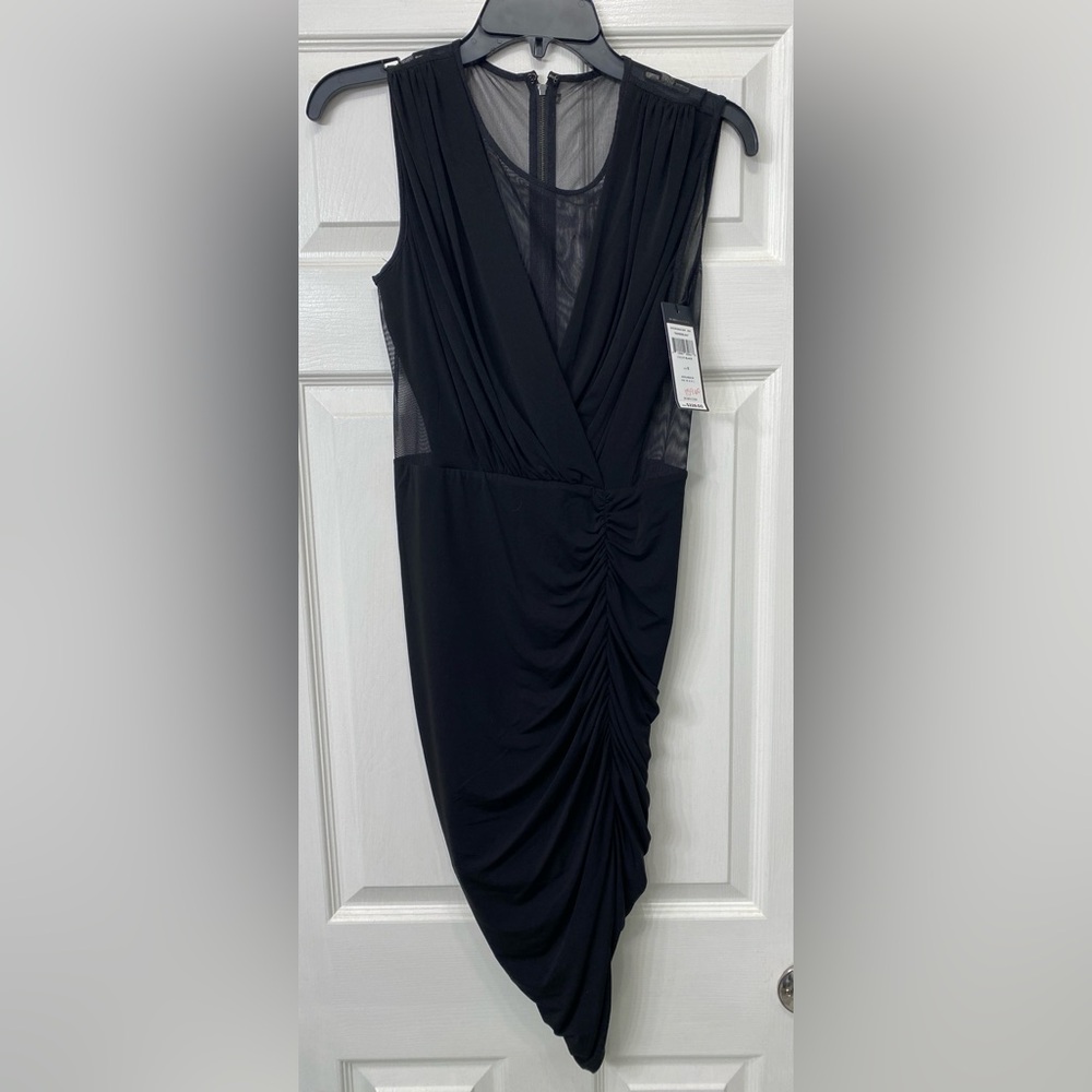 BCBGMaxAzria Black mesh asymmetrical mini Dress: NWT